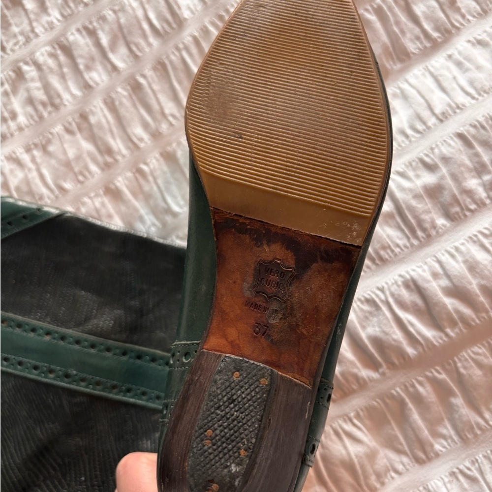 Vintage Green Leather Women's Tilbury23 Rue du Four Paris Cowboy Boots - Picture 5 of 8